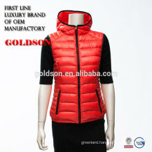 Fashinable Red Short Winter Women Sleeveless Down Vest with Hood